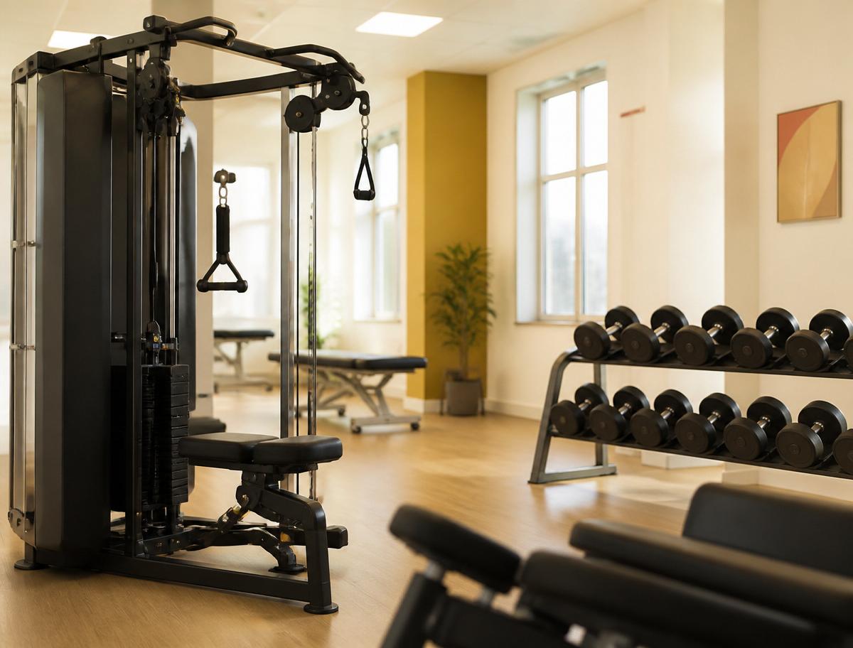 Medizinische Trainingsgeräte im Turnraum